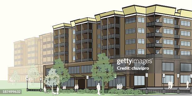 stockillustraties, clipart, cartoons en iconen met apartment building - architectural drawings