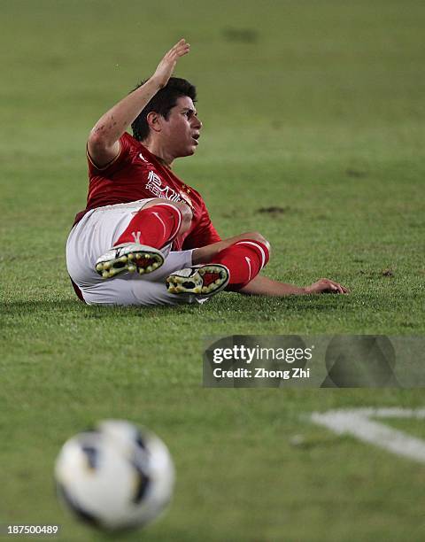 Dario Leonardo Conca of Guangzhou Evergrande argues for the ball during the AFC Champions League Final 2nd leg between Guangzhou Evergrande and FC...