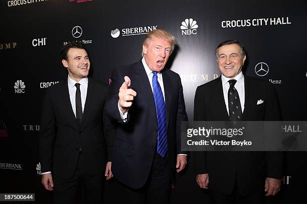 Emin Agalarov, Donald Trump and Aras Agalarov attend the red carpet at Miss Universe Pageant Competition 2013 on November 9, 2013 in Moscow, Russia.