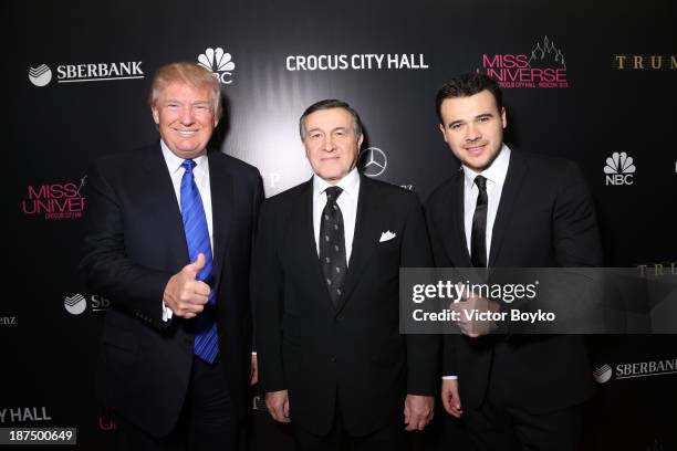 Donald Trump, Aras Agalarov and Emin Agalarov attend the red carpet at Miss Universe Pageant Competition 2013 on November 9, 2013 in Moscow, Russia.