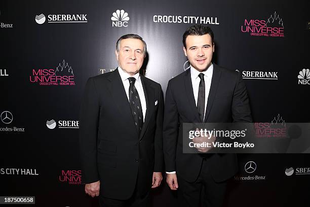 Aras Agalarov and Emin Agalarov attend the red carpet at Miss Universe Pageant Competition 2013 on November 9, 2013 in Moscow, Russia.