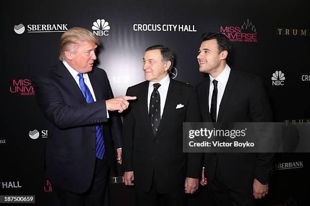 Donald Trump, Aras Agalarov and Emin Agalarov attend the red carpet at Miss Universe Pageant Competition 2013 on November 9, 2013 in Moscow, Russia.