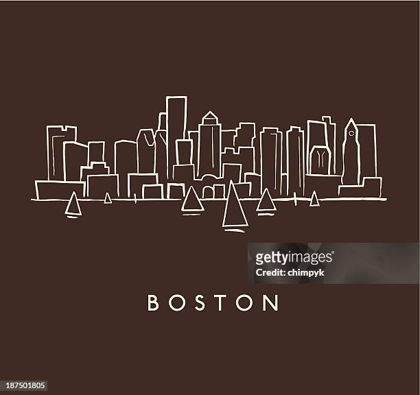 boston skyline sketch - boston harbor stock illustrations