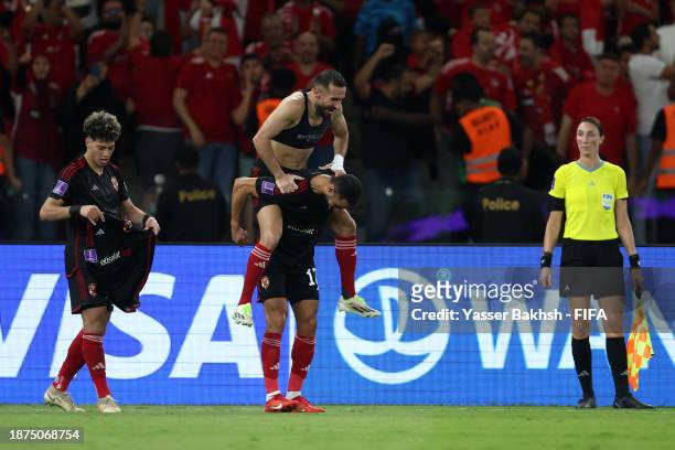Ali Maaloul of Al Ahly FC celebrates with team mates scoring their team's fourth goal during the FIFA Club World Cup Saudi Arabia 2023 - 3rd Place...
