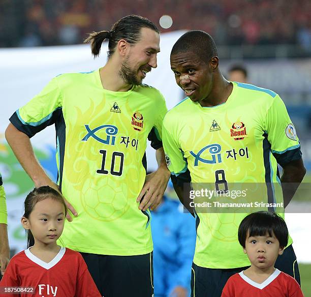 Dejan Damjanovic and Adilson Dos Santos of FC Seoul reacts during the AFC Champions League Final 2nd leg match between Guangzhou Evergrande and FC...