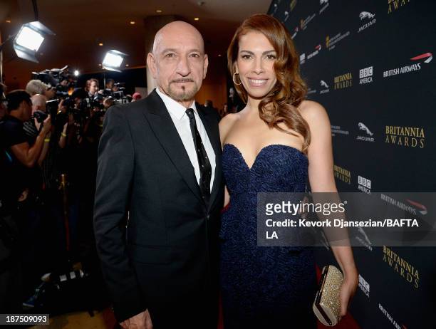 Actos Sir Ben Kingsley and Daniela Lavender attend the 2013 BAFTA LA Jaguar Britannia Awards presented by BBC America at The Beverly Hilton Hotel on...