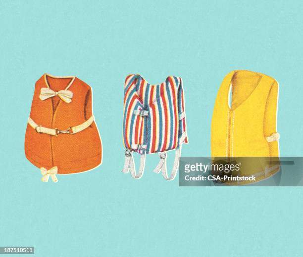 three life vests - motorboating stock illustrations
