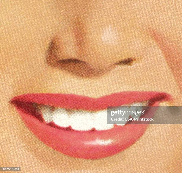 illustrazioni stock, clip art, cartoni animati e icone di tendenza di donna sorriso rosa rossetto - smile