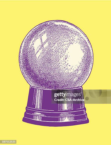 drawing of a purple crystal ball on a yellow background - glass ball stock illustrations