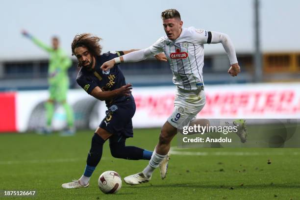 Sadik Ciftpinar of Kasimpasa in action against Adolfo Gaich of Caykur Rizespor during the Turkish Super Lig week 18 football match between Kasimpasa...