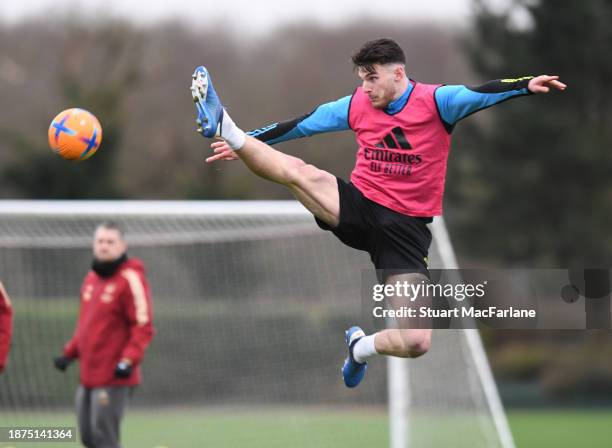 Declan Rice of Arsenal during a training session at London Colney on December 22, 2023 in St Albans, England.