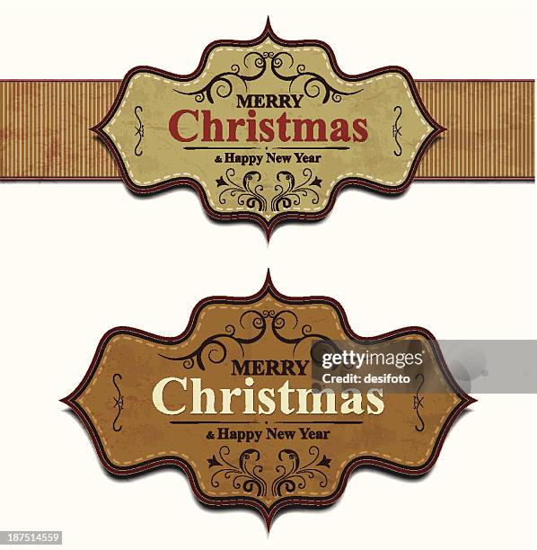christmas and new year labels - maroon swirl stock illustrations
