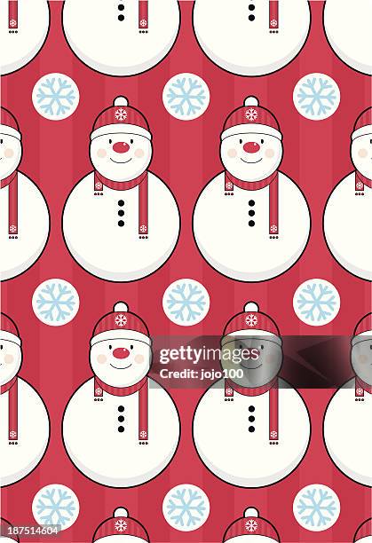 vector snowman repeat pattern - blue beanie stock illustrations