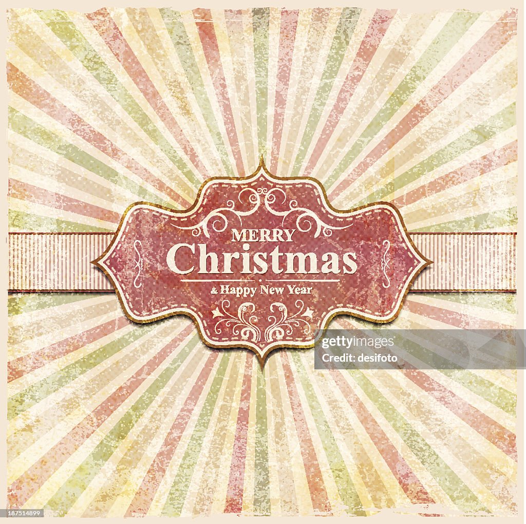 Christmas and New Year Label with grunge background