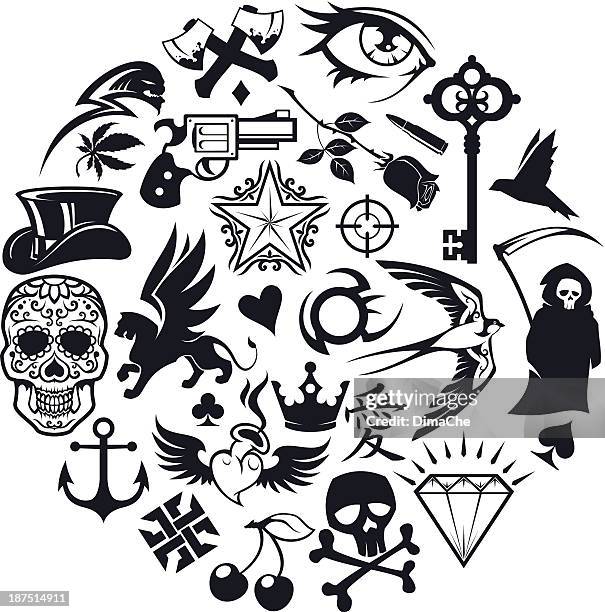 tattoo icons set - tattoo designs hearts stock illustrations