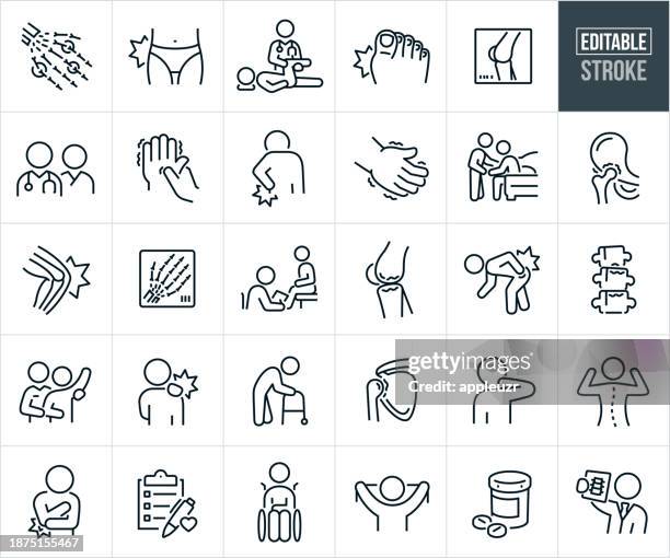 ilustraciones, imágenes clip art, dibujos animados e iconos de stock de iconos de línea delgada de reumatología - trazo editable - autoimmunity