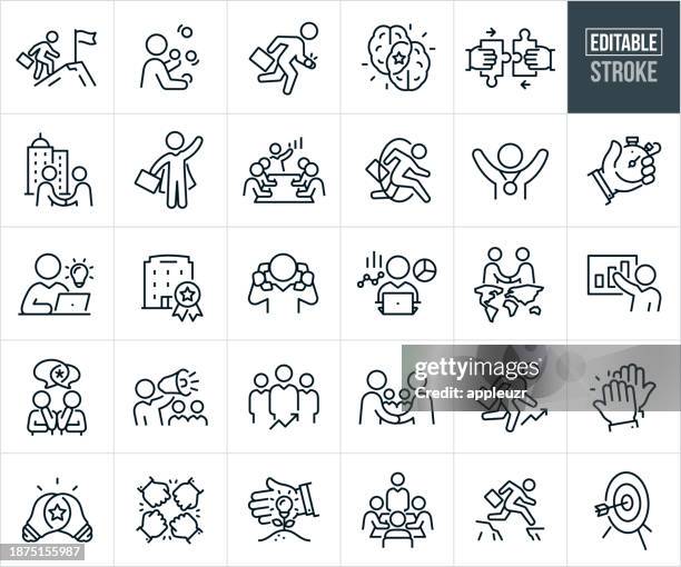 business productivity thin line icons - bearbeitbarer strich - work-in-progress-icon stock-grafiken, -clipart, -cartoons und -symbole