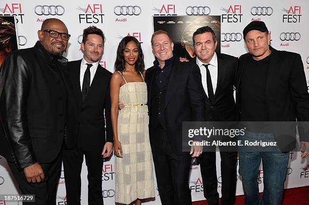 Actor Forest Whitaker, director Scott Cooper, actress Zoe Saldana, producer Ryan Kavanaugh, Relativity Media President Tucker Tooley and actor Woody...