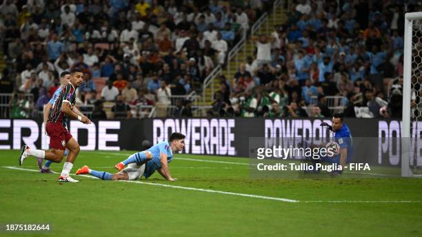 Julian Alvarez of Manchester City scores their team's first goal during the FIFA Club World Cup Saudi Arabia 2023 Final between Manchester City and...