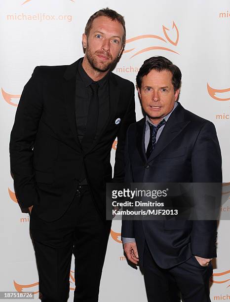 Singer Chris Martin and Michael J. Fox attend the 2013 A Funny Thing Happened On The Way To Cure Parkinson's event benefiting The Michael J. Fox...