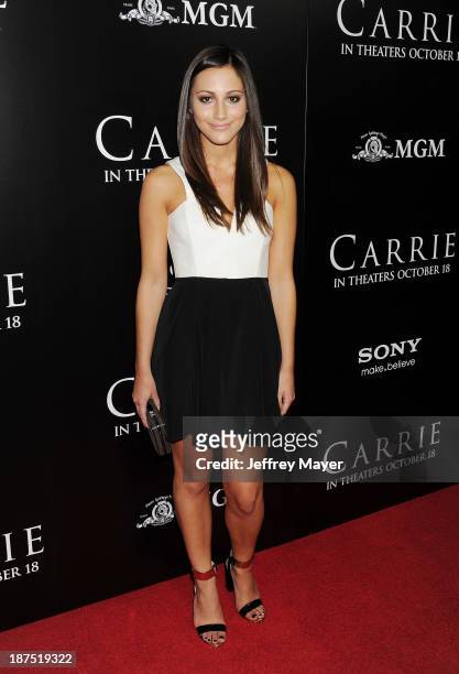 Actress Zoe Belkin arrives at the Los Angeles premiere of "Carrie" at ArcLight Hollywood on October 7, 2013 in Hollywood, California.