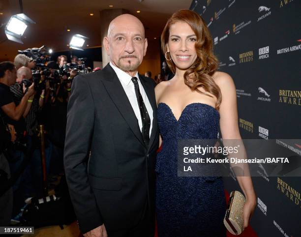 Actor Ben Kingsley and wife Daniela Lavender attend the 2013 BAFTA LA Jaguar Britannia Awards presented by BBC America at The Beverly Hilton Hotel on...
