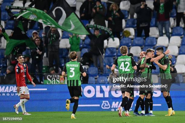 Andrea Pinamonti of US Sassuolo celebrates after scoring the opening goal during the Serie A TIM match between US Sassuolo and Genoa CFC at Mapei...