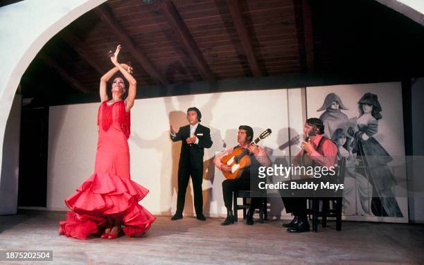 Internationally known Flamenco dancer Maria Benitez, a native New Mexican, and her troupe of singers and guitarists, at a practice session in Santa...