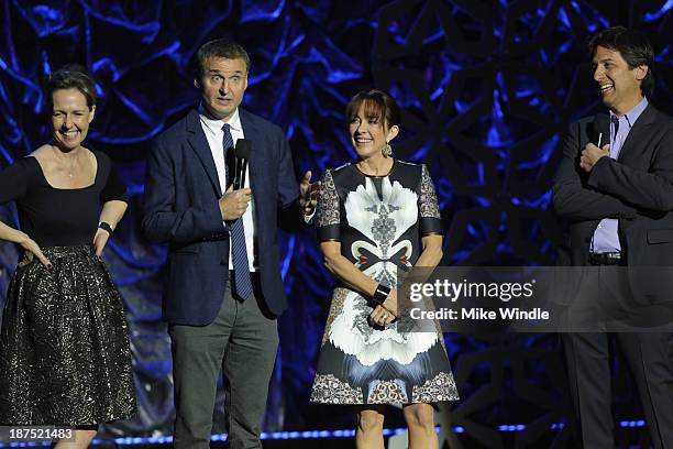 Honorary Committee members Monica Rosenthal, Phil Rosenthal and Patricia Heaton and host Ray Romano speak onstage during the International Myeloma...