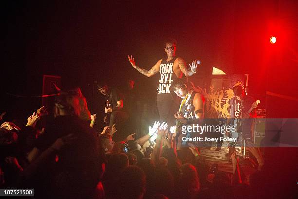 Nate Salameh, Chris "Fronzilla" Fronzak, Chris Linck, and Kalan Blehm of the Metalcore band Attila performs in front of a sold out crowd at The...