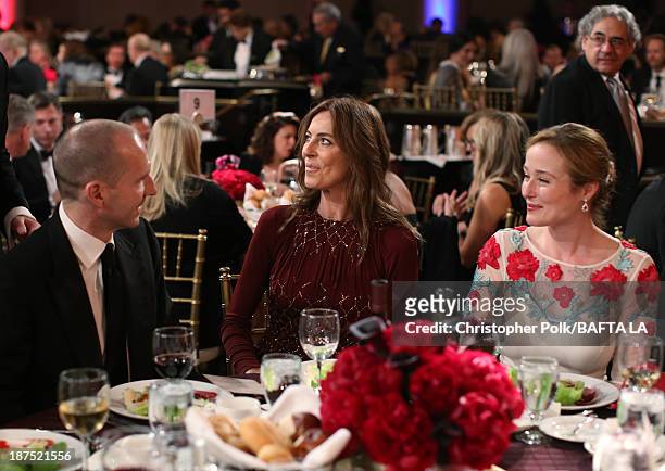 Actor Ralph Fiennes, director Kathryn Bigelow, and actress Jennifer Ehle attend the 2013 BAFTA LA Jaguar Britannia Awards presented by BBC America at...