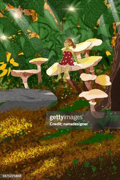 stockillustraties, clipart, cartoons en iconen met fairy on a mushroom - toadstools