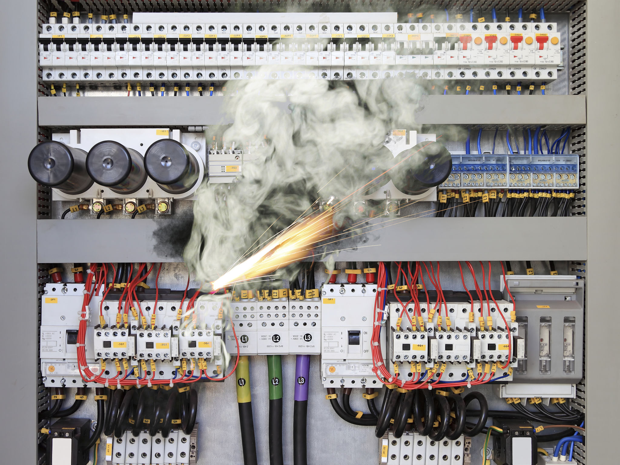 Electric shock with sparks and steam from Overloaded Circuits Electric shock with sparks and steam from Overloaded Circuits
