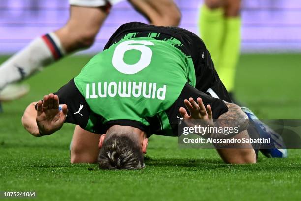 Andrea Pinamonti of US Sassuolo reacts during the Serie A TIM match between US Sassuolo and Genoa CFC at Mapei Stadium - Citta' del Tricolore on...