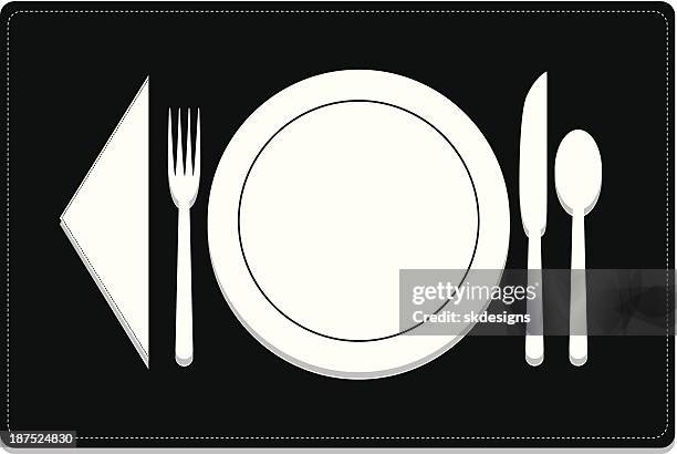 basic dinnerware place setting with optional placemat - empty kitchen table stock illustrations