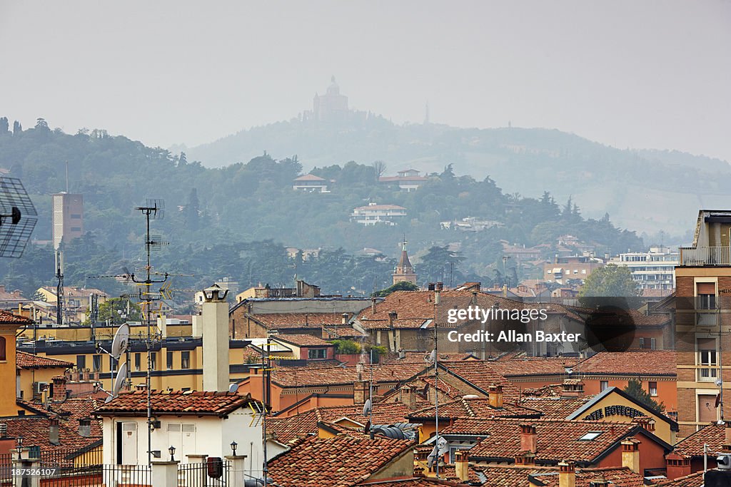 Elevated view of the historic center of Bologna