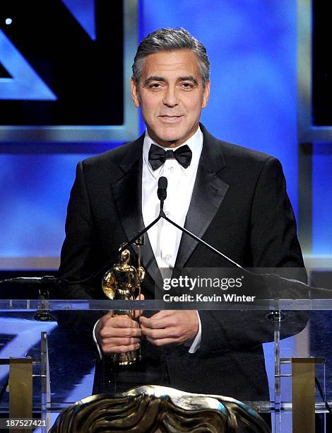 Actor/filmmaker George Clooney accepts the Stanley Kubrick Britannia Award for Excellence in Film onstage during the 2013 BAFTA LA Jaguar Britannia...