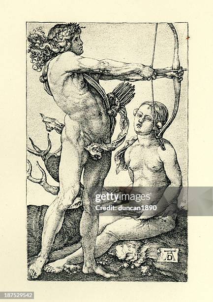 apollo and diana - artemis greek god stock illustrations