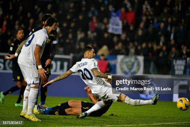 Mattia Zaccagni of SS Lazio scores a second goal during the Serie A TIM match between Empoli FC and SS Lazio at Stadio Carlo Castellani on December...