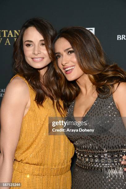 Mia Maestro and Salma Hayek attend the 2013 BAFTA LA Jaguar Britannia Awards presented by BBC America at The Beverly Hilton Hotel on November 9, 2013...