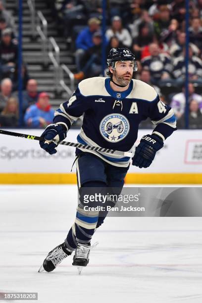 Erik Gudbranson of the Columbus Blue Jackets skates during the first period of a game against the Washington Capitals at Nationwide Arena on December...