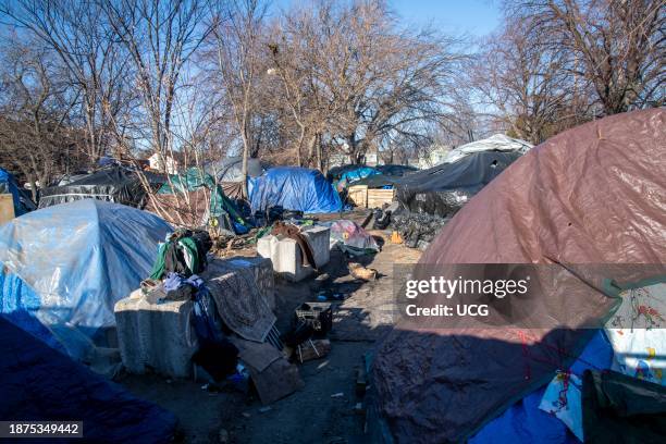 Minneapolis, Minnesota. Homeless encampment in the East Phillips neighborhood. Minneapolis is prepared to clear out the encampment before the cold...