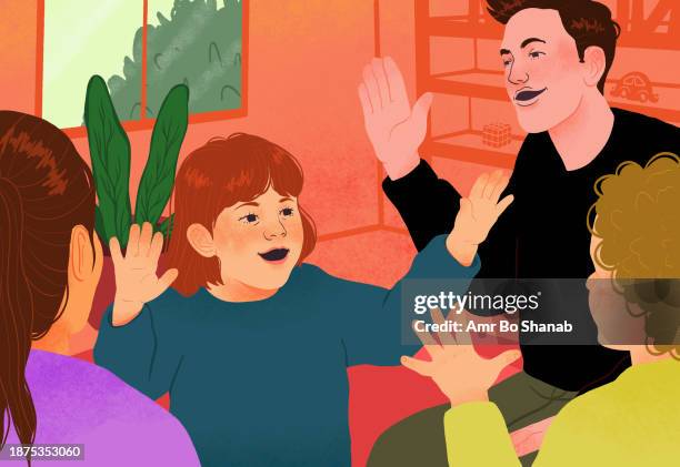 happy family cheering, playing game together at home - sisters stock illustrations