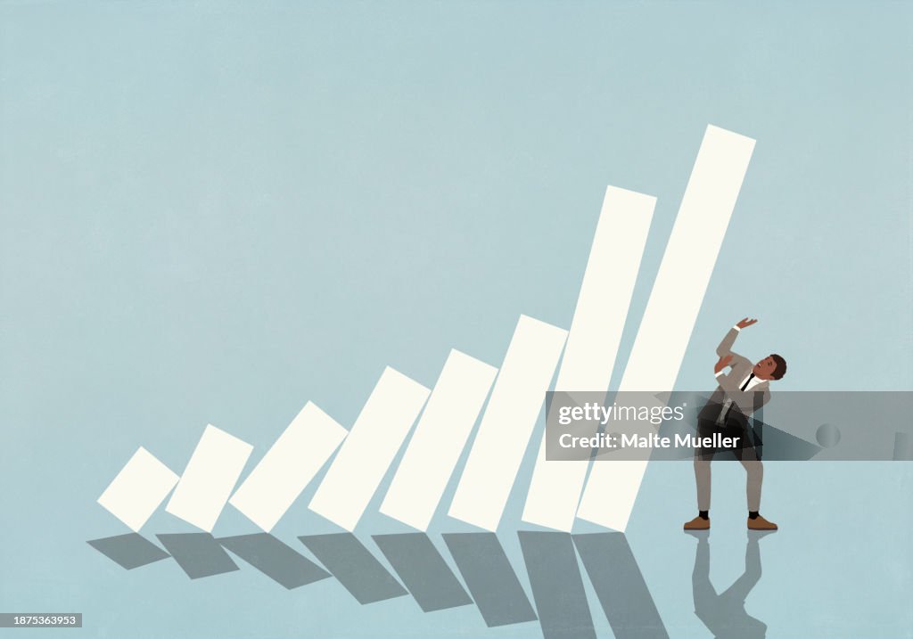 Businessman Standing Under Falling Bar Graph High-Res Vector Graphic ...