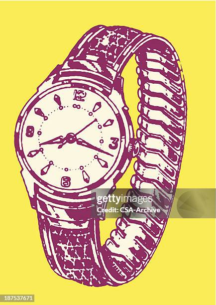 ilustraciones, imágenes clip art, dibujos animados e iconos de stock de reloj de pulsera - reloj de pulsera