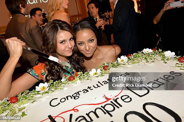 Actors Nina Dobrev and Kat Graham attend The Vampire Diaries 100th Episode Celebration on November 9, 2013 in Atlanta, Georgia.