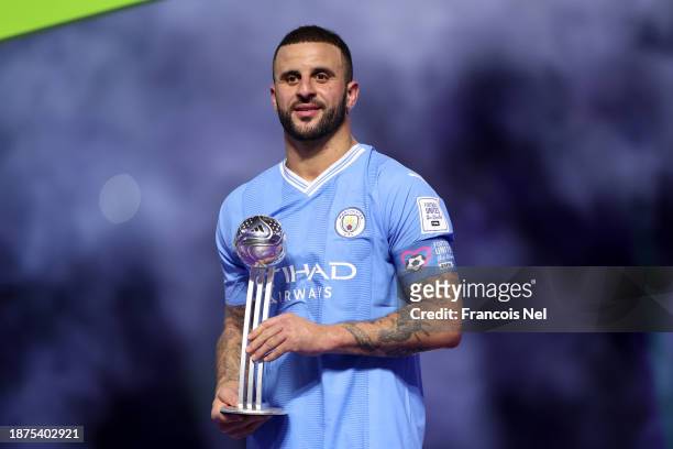 Kyle Walker of Manchester City poses for a photo with the Silver Ball award following the FIFA Club World Cup Saudi Arabia 2023 Final between...