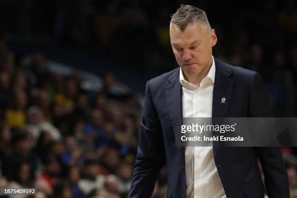 Head Coach Sarunas Jasikevicius from Fenerbahce Beko Istanbul reacts during the Turkish Airlines EuroLeague Regular Season Round 16 match between...