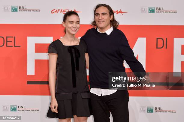 Actors Rooney Mara and Joaquin Phoenix attend the 'Her' Photocall during the 8th Rome Film Festival at the Auditorium Parco Della Musica on November...