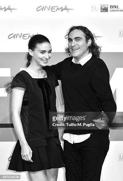 Actors Rooney Mara and Joaquin Phoenix attend the 'Her' Photocall during the 8th Rome Film Festival at the Auditorium Parco Della Musica on November...